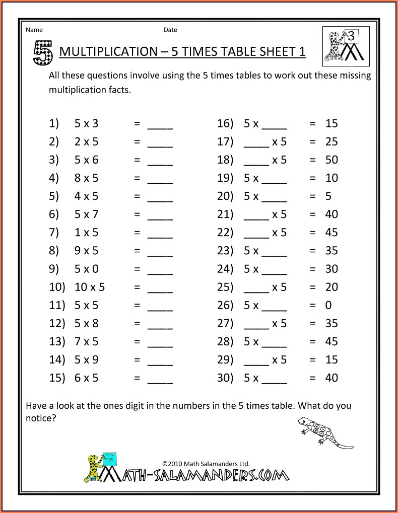 Multiplication Table 1 5 Worksheet Worksheet Resume Examples 