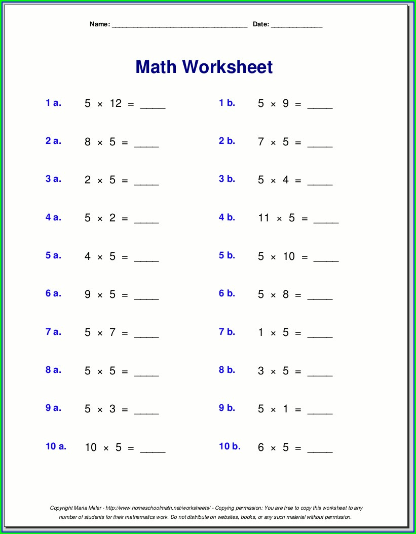 Multiplication Table Worksheet For Grade 5 Worksheet Resume 