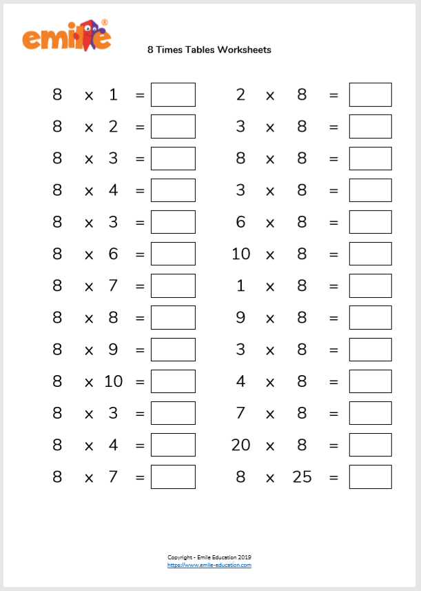 Multiplication Tables Check MTC Worksheets