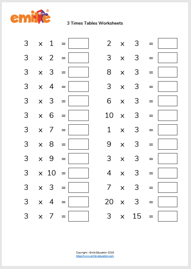 Times 3 Multiplication Worksheets Multiplication Worksheets