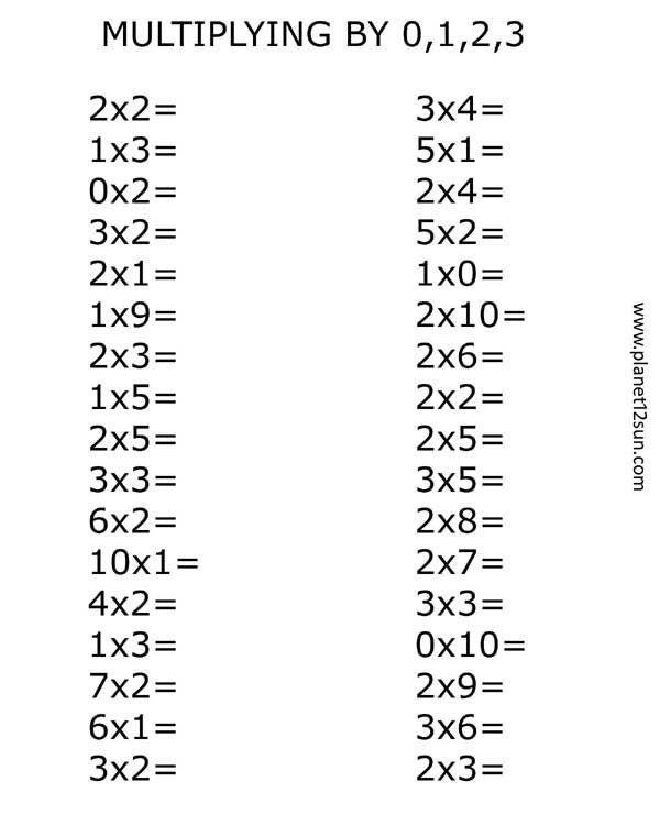 Multiplication Worksheets 0 3 Worksheets Master