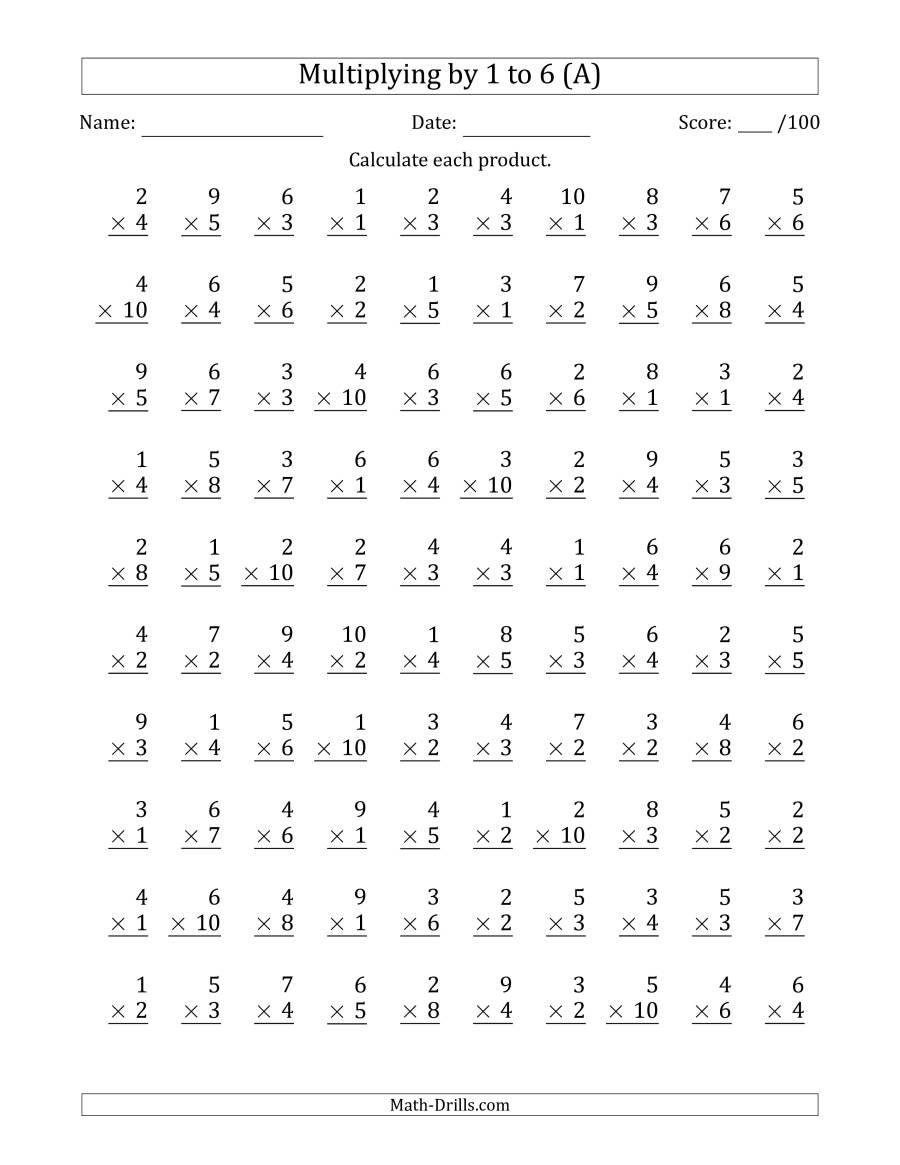 Multiplication Worksheets 100 Problems Times Tables Worksheets