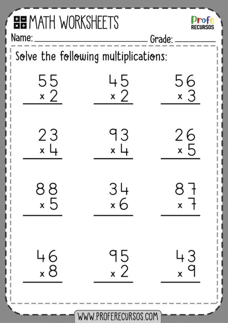 1 Digit By 2 Digit Multiplication Worksheets