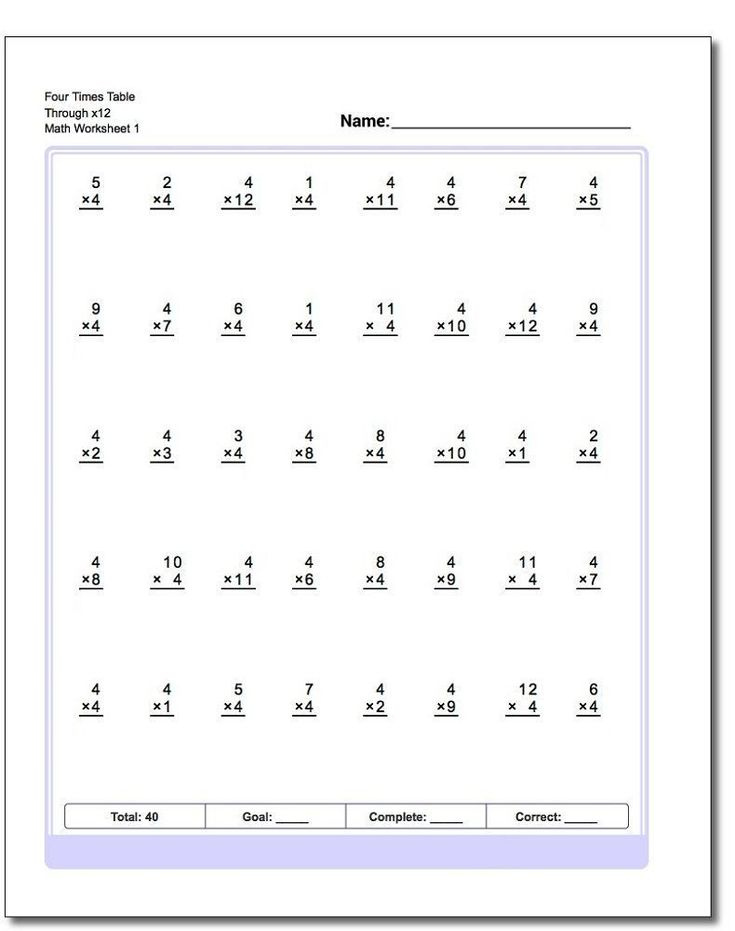 Multiplication Worksheets 4 Times Tables In 2020 Times Tables 