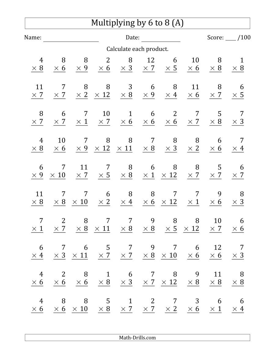 Multiplication Worksheets 6S And 7S PrintableMultiplication