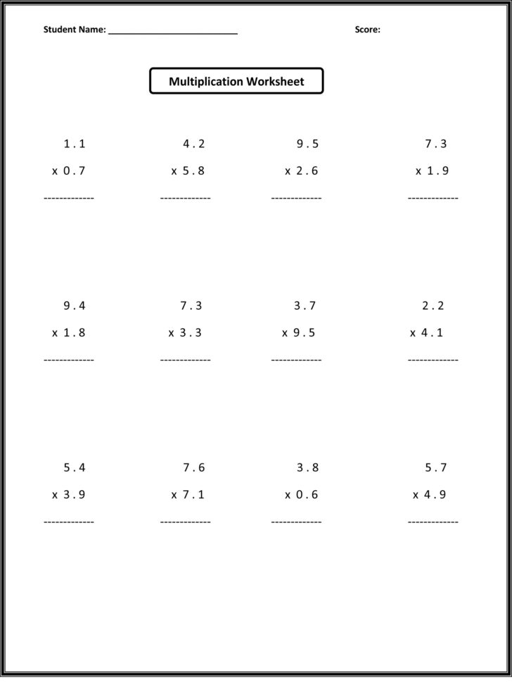 Multiplication Worksheet 6th Grade