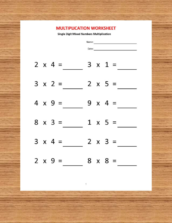 Multiplication Sheet For Class 2