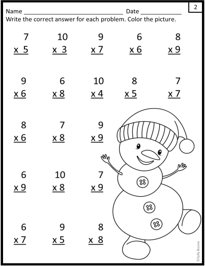 Winter Multiplication Worksheets