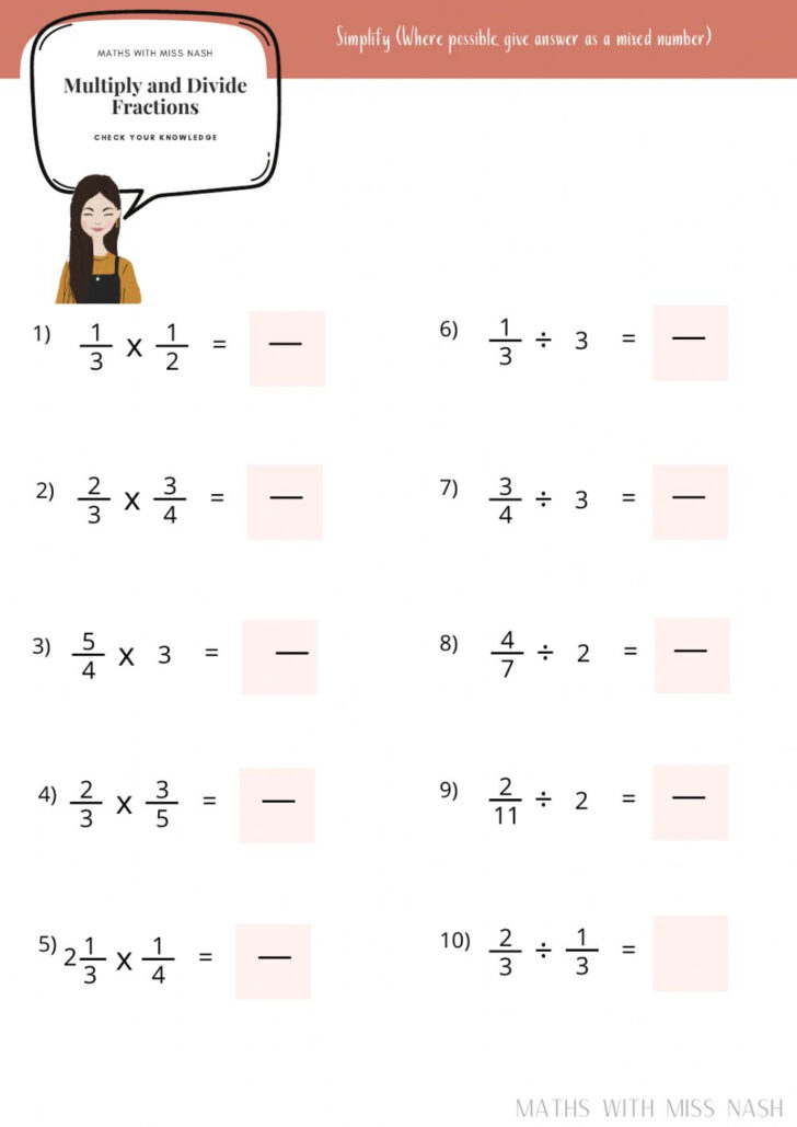 Division And Multiplication Of Fractions Worksheets