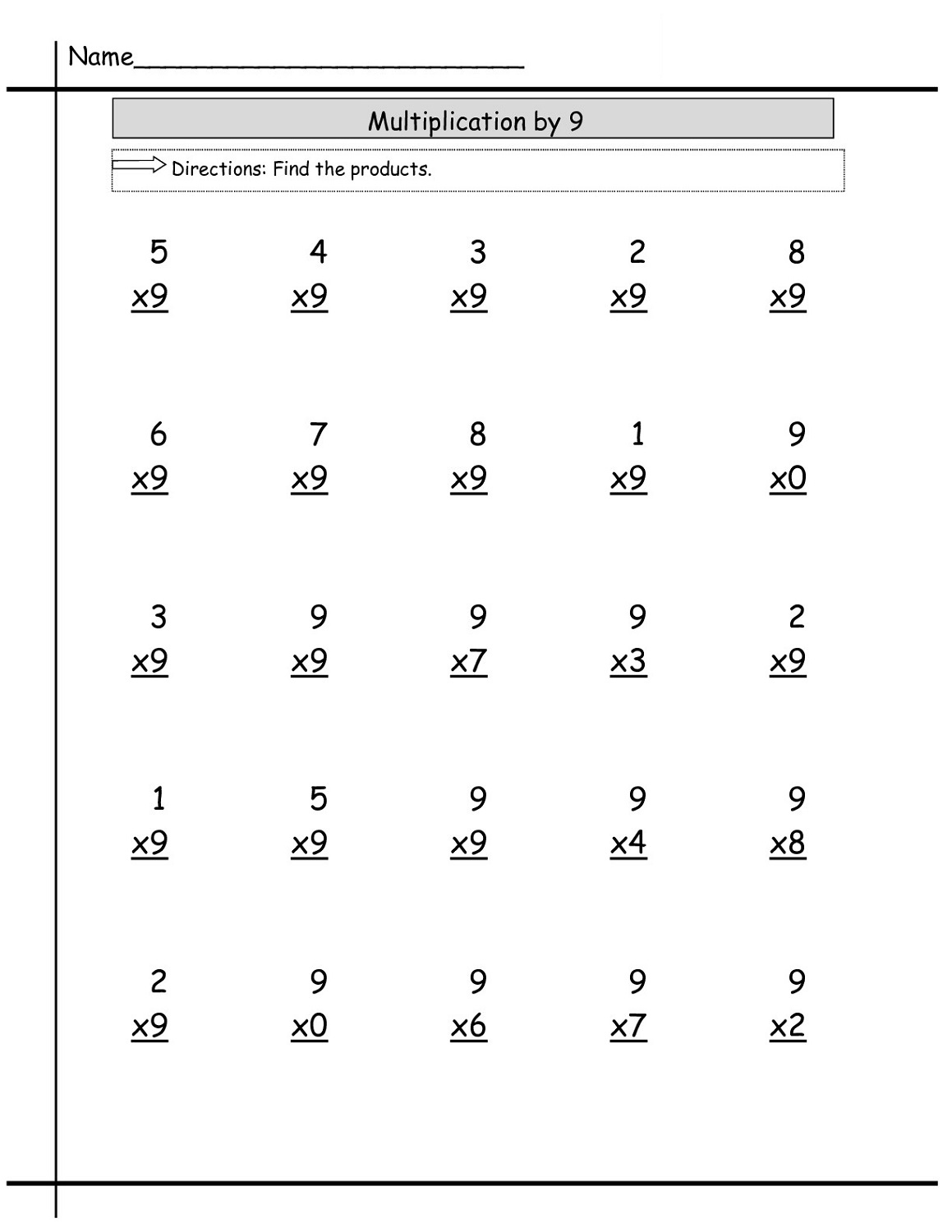 Multiply By 9 Worksheets Activity Shelter