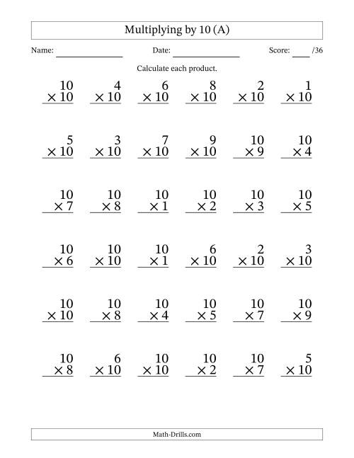 Multiplying 1 To 10 By 10 36 Questions Per Page A 