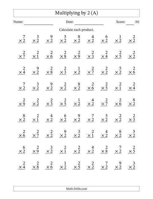 Multiplying 1 To 9 By 2 A 