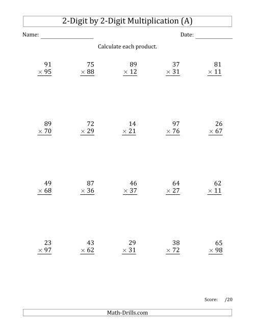 Multiplying 2 Digit By 2 Digit Numbers With Space Separated Thousands 