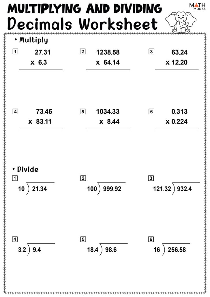 Decimal Multiplication Worksheets