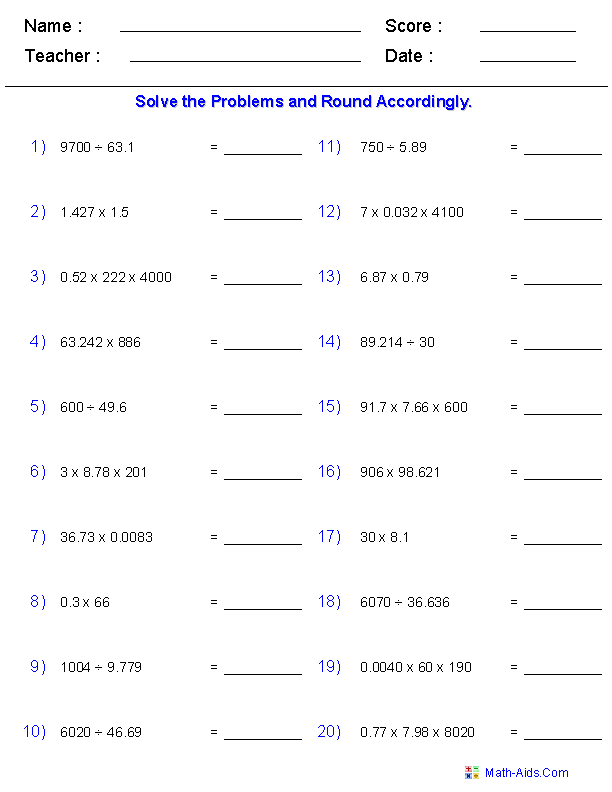 Multiplying And Dividing With Significant Digits Worksheets Chemistry 