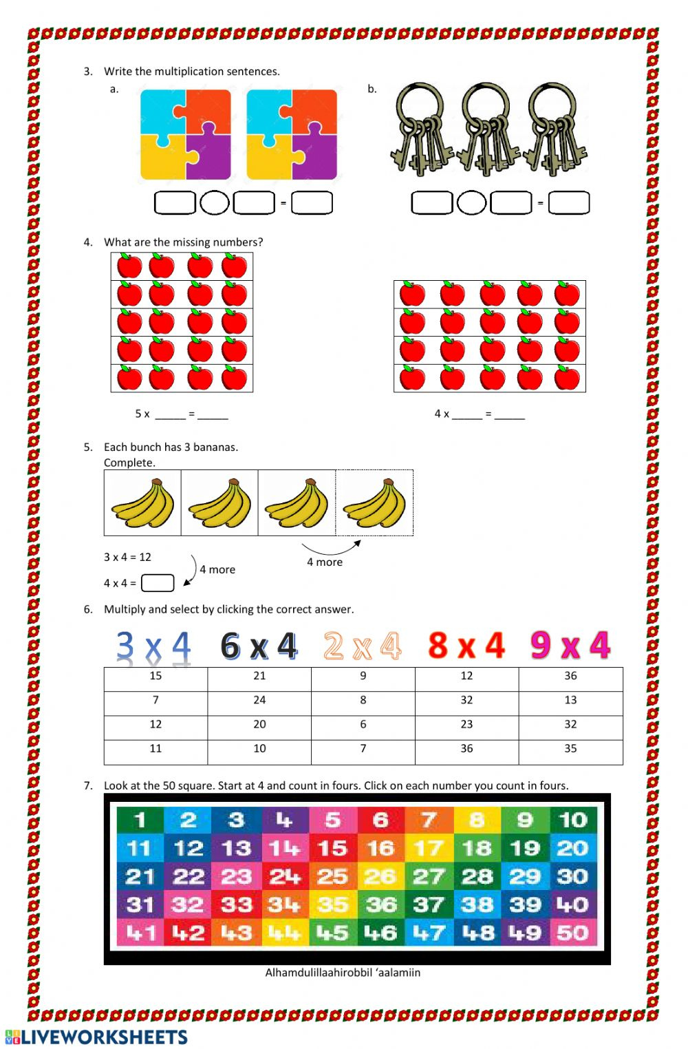 Multiplying By 4 Worksheet