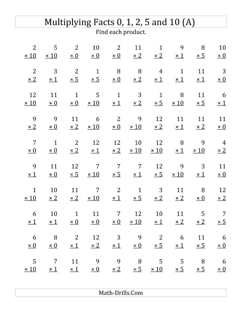 Multiplying By Anchor Facts 0 1 2 5 And 10 Other Factor 1 To 12 A 