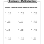 Multiplying Decimals Multiplication With Decimals Worksheets