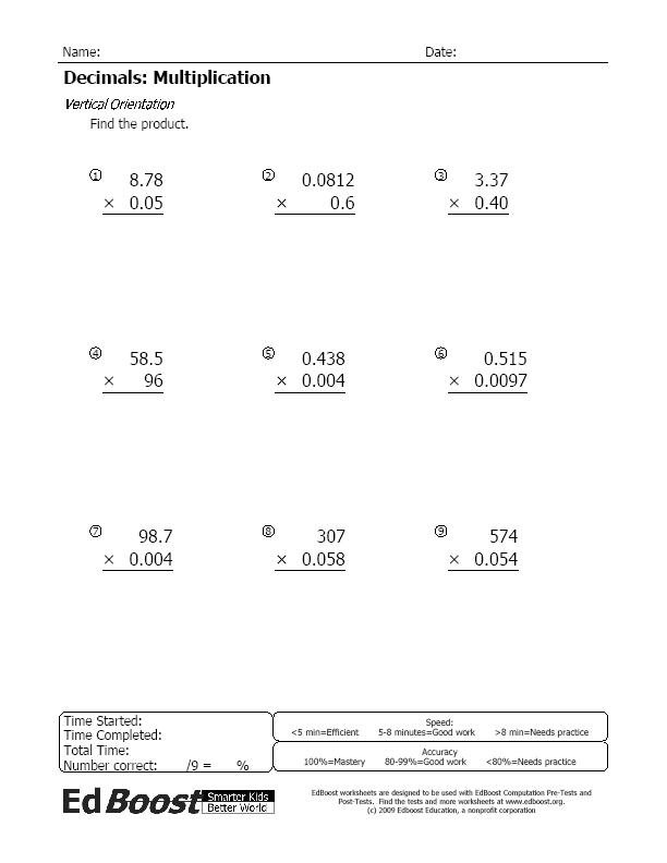 Multiplying Decimals Worksheets 6th Grade