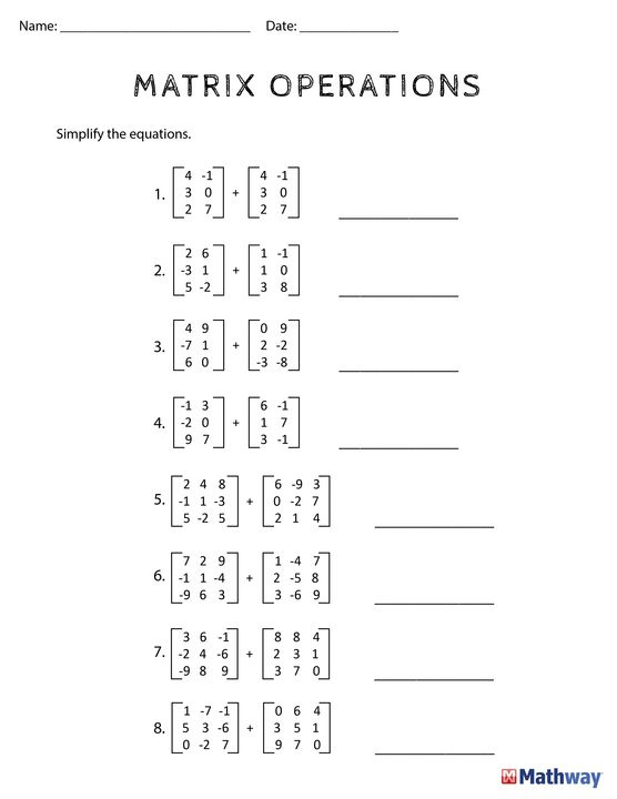 Need Practice With Matrix Operations Print Out This Worksheet And 