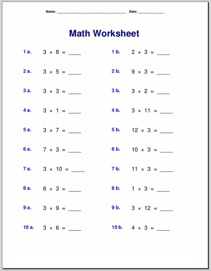 Multiplication Table Worksheets 3