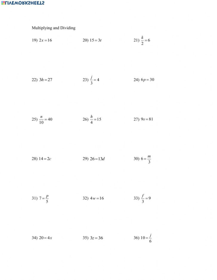 One-Step Equations Multiplication And Division Worksheets
