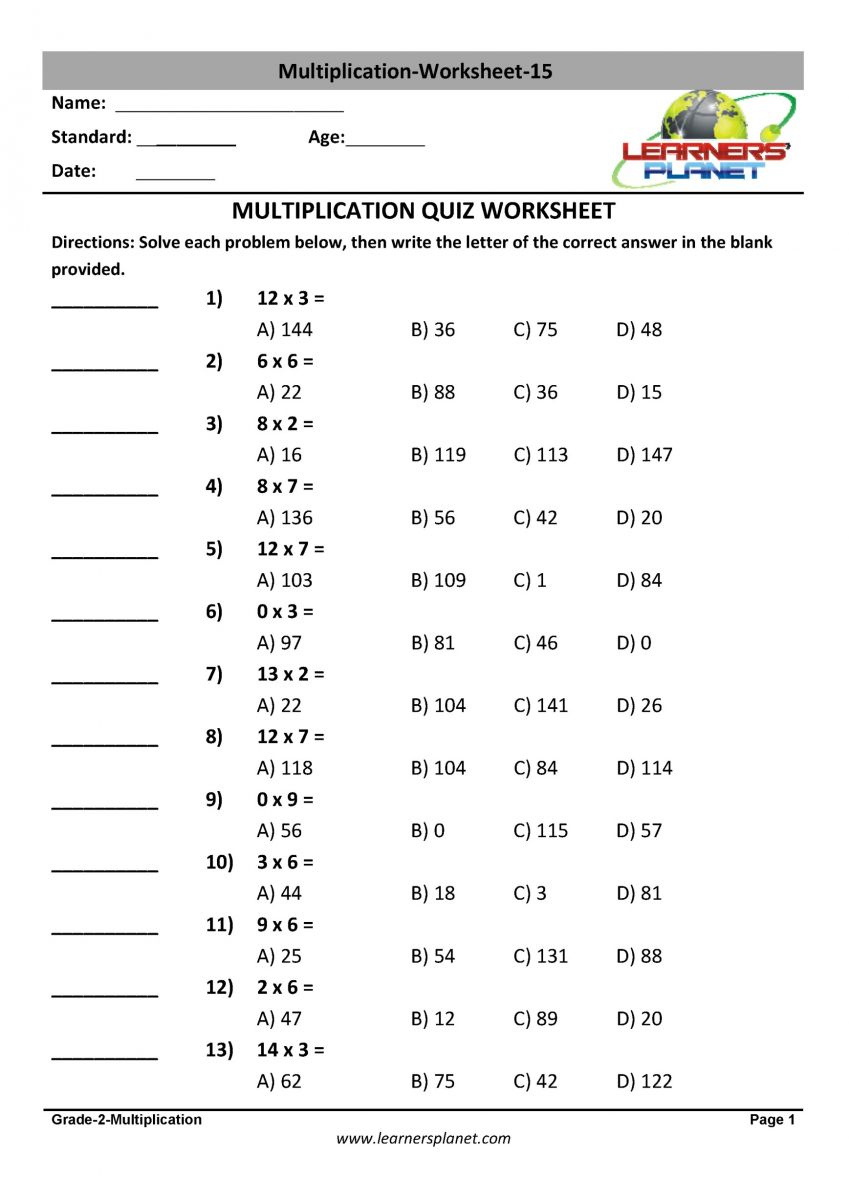 Online Math 2nd Class Multiplication Worksheets For KidsOnline Math 2nd 