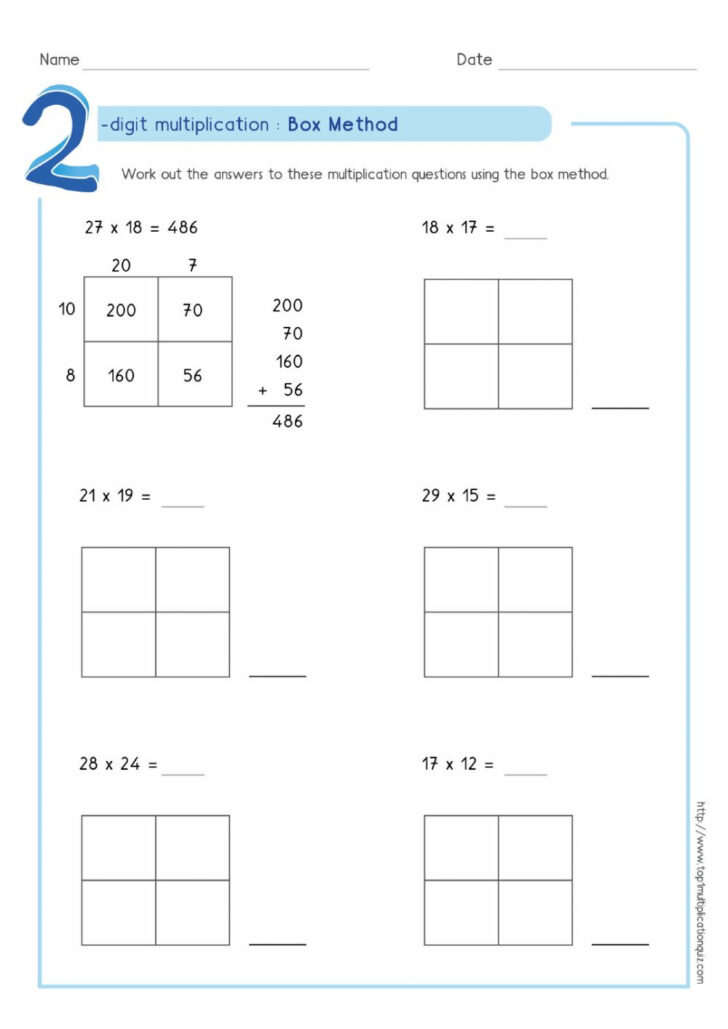 Partial Products Multiplication Worksheets