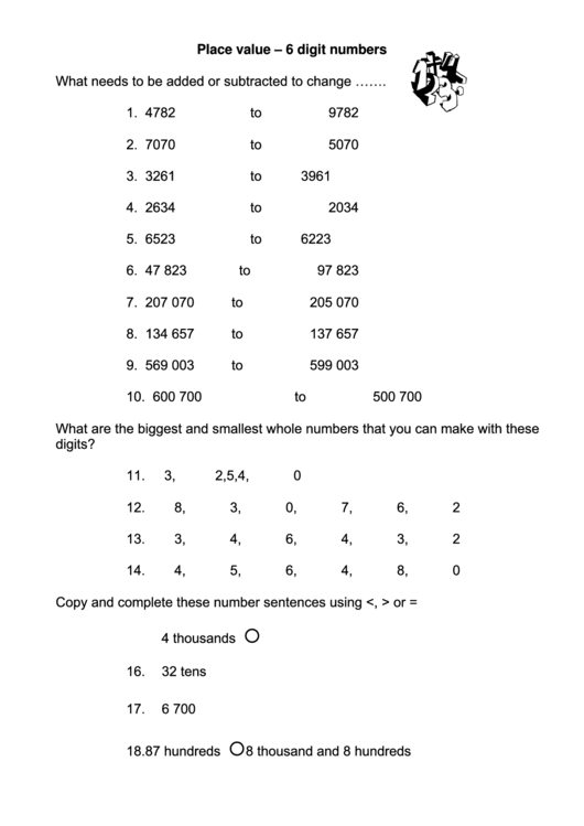 Place Value Worksheet 6 Digit Numbers Printable Pdf Download