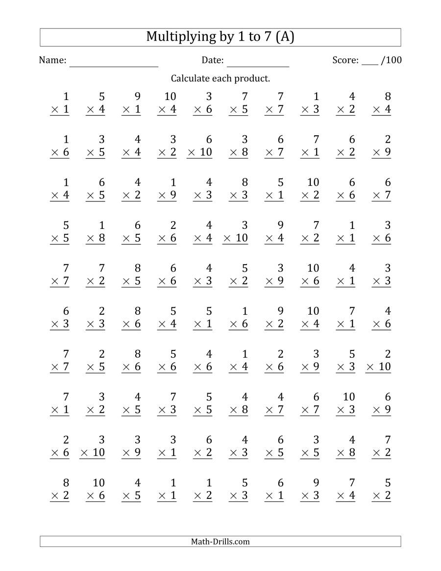 Printable 100 Multiplication Facts Worksheet PrintableMultiplication