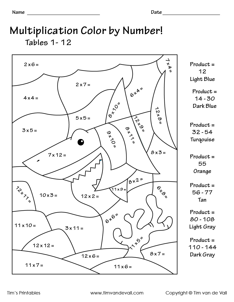 Printable Color By Number Multiplication Worksheets PDF Tim s Printables
