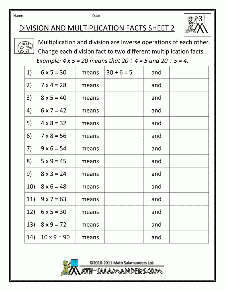 Printable Division Worksheets 3rd Grade Multiplication Free 