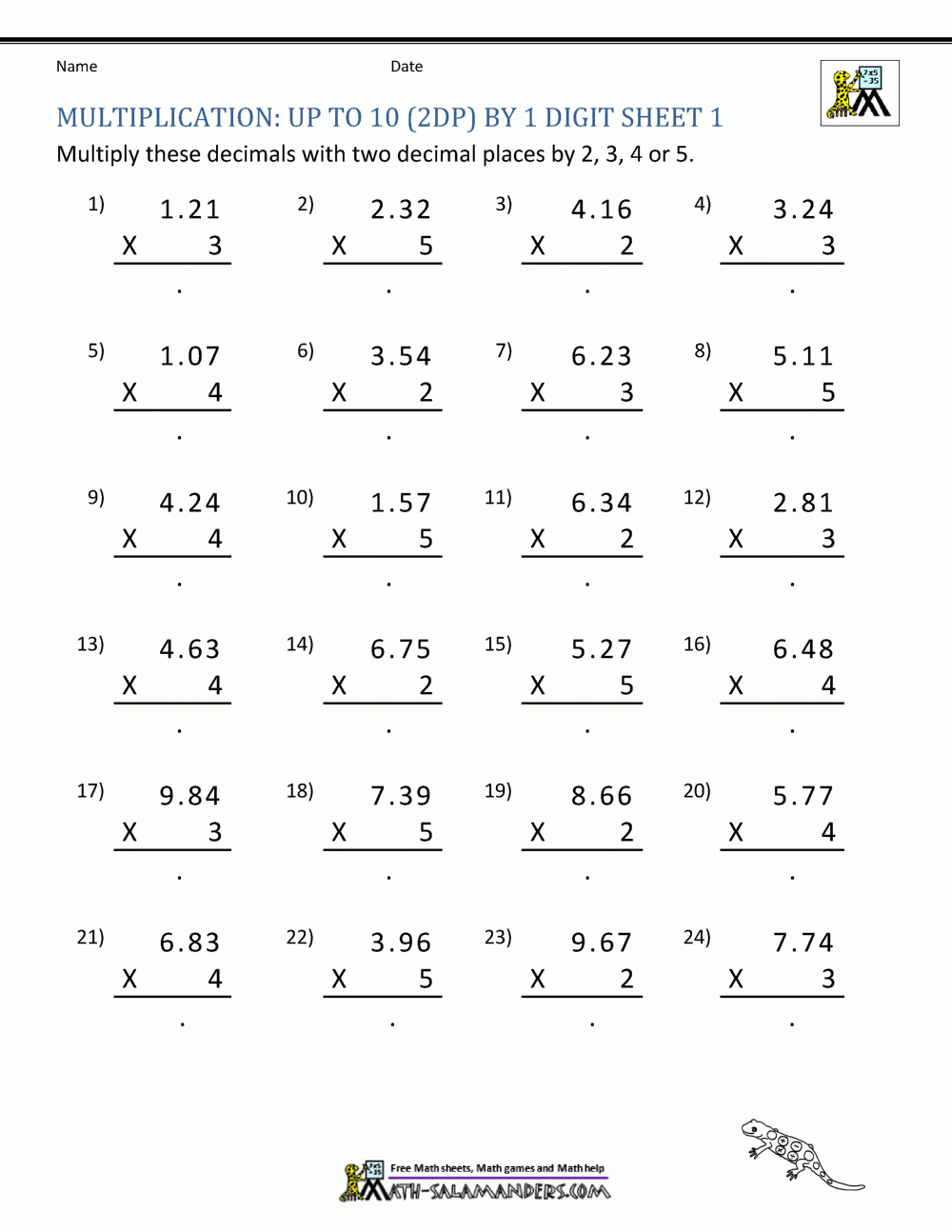 Printable Multiplication Sheet 5th Grade