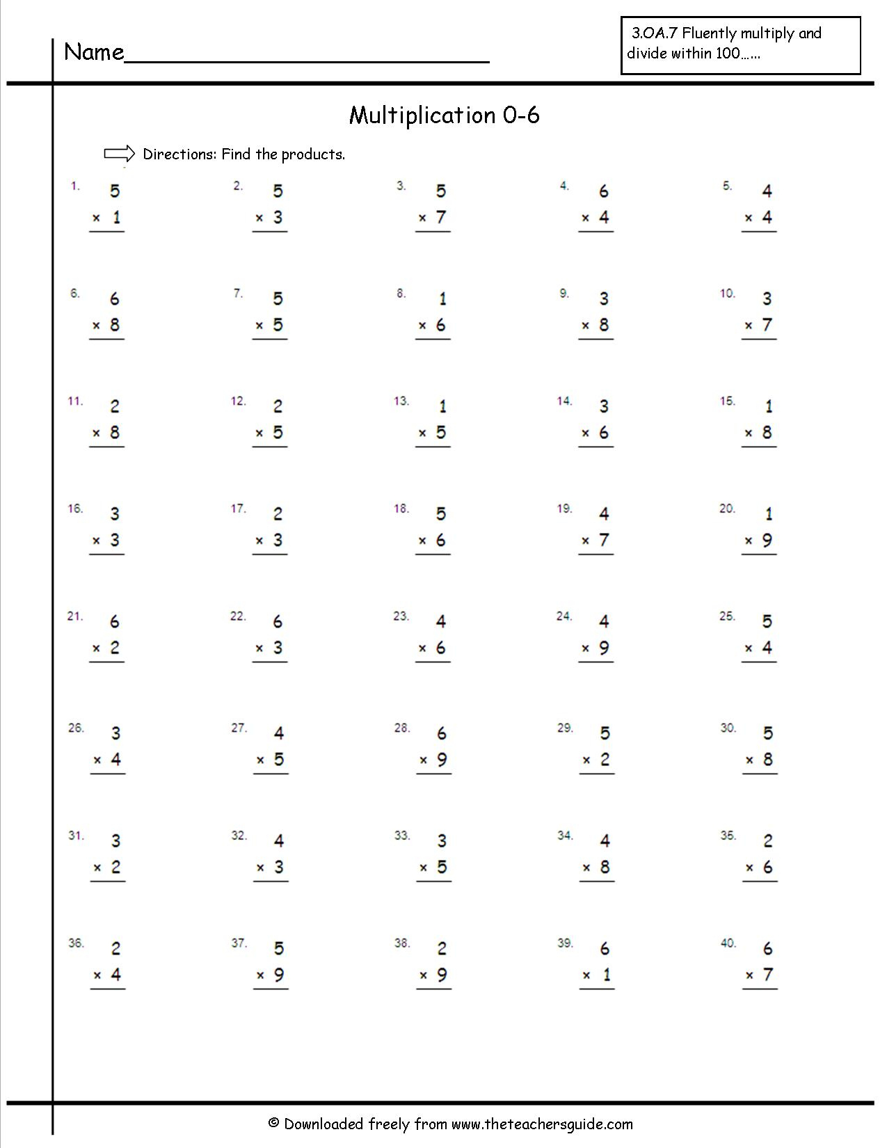 Multiplication Worksheets 0 5 Pdf
