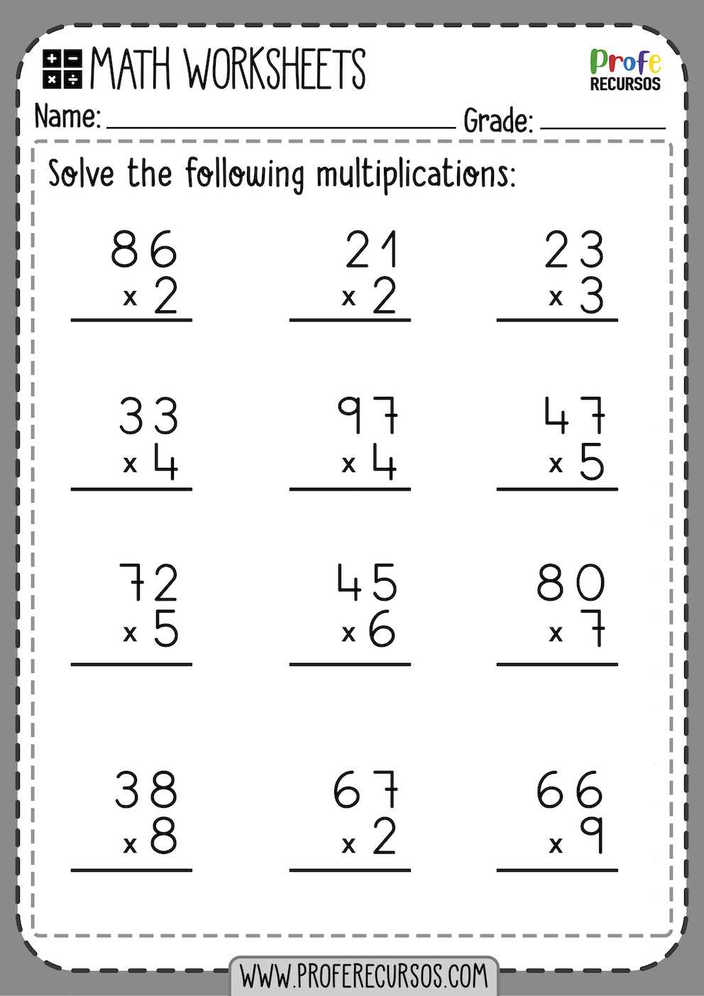 Printable Multiplication Worksheets Forth Grade Two Digit By Two Digit