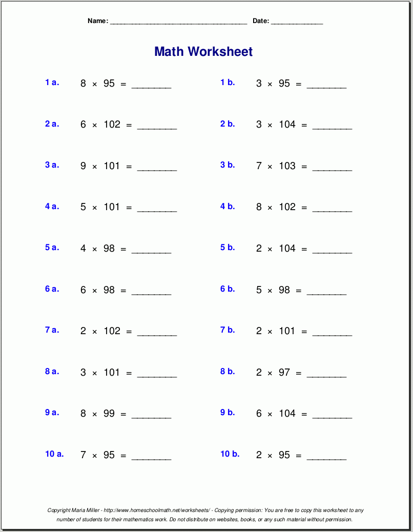 Multiplication Worksheets Printable Grade 5 Multiplication Worksheets