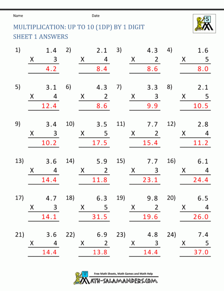 Multiplication Practice Sheets Grade 5