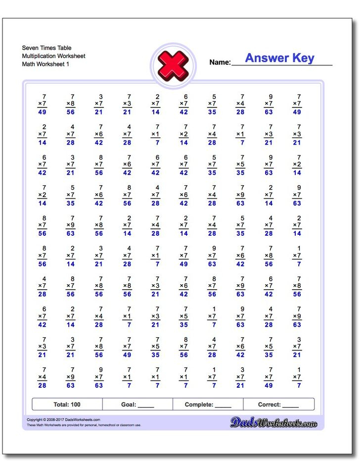 Seven Times Table Multiplication Worksheet Multiplication Worksheet 