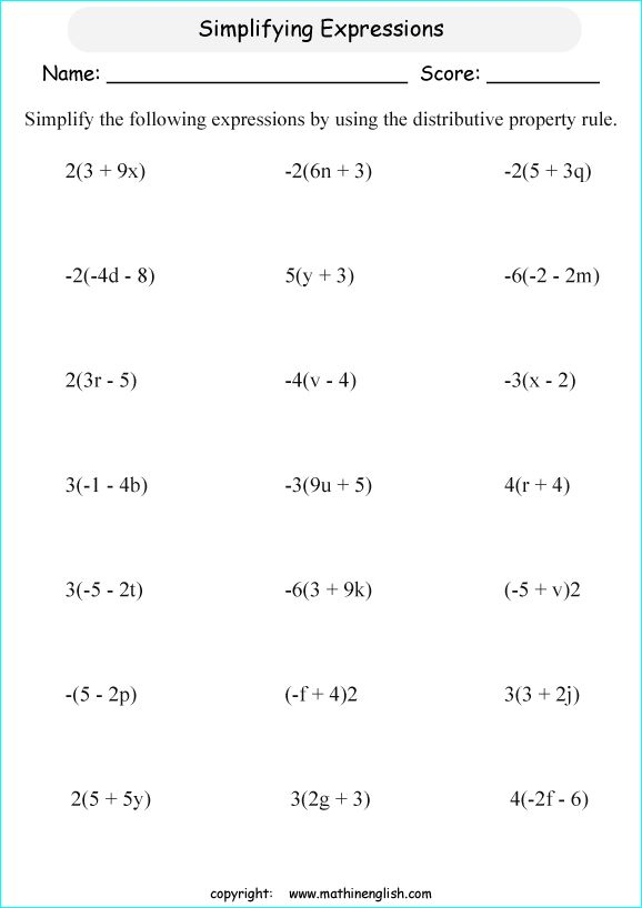 Simplify These Expressions Using The Distributive Property Great Basic 