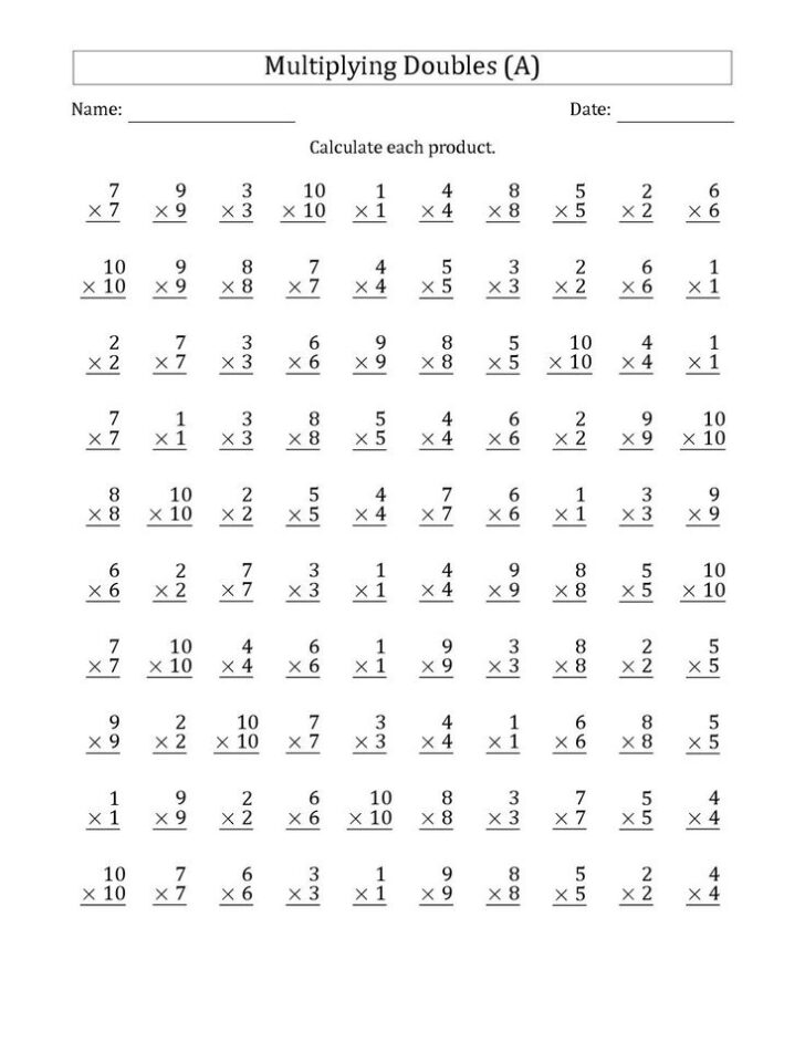 Math Drills Multiplication To 144