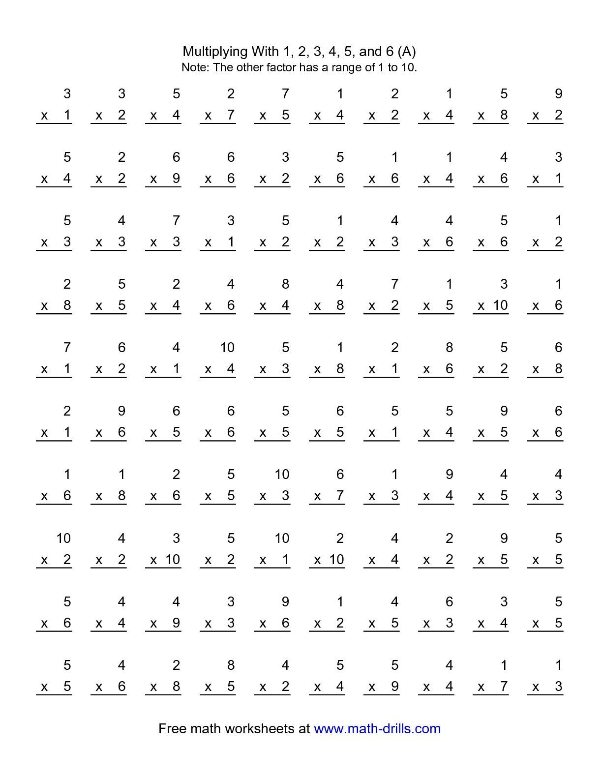 The 100 Vertical Questions Multiplication Facts 1 6 By 1 10 A 