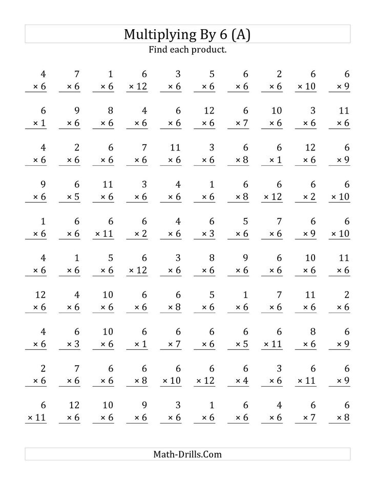The Multiplying 1 To 12 By 6 A Math Worksheet From The Multiplication 