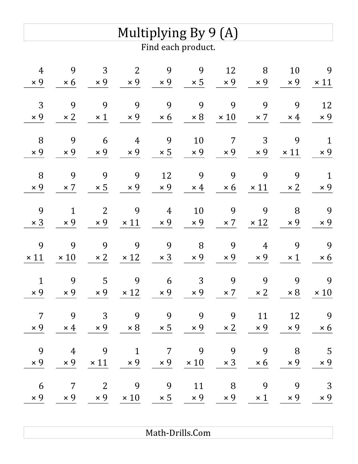 The Multiplying 1 To 12 By 9 A Math Worksheet From The Multiplication 