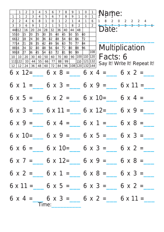 Multiplication 6s Worksheet