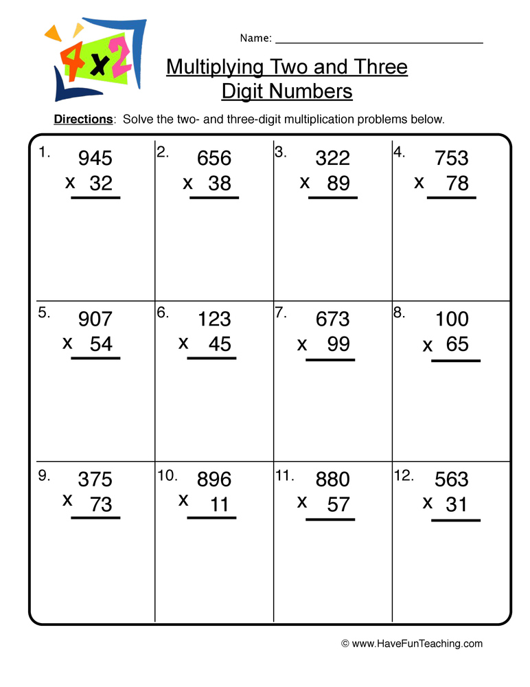 multiplication by 2 and 3 digit numbers worksheets