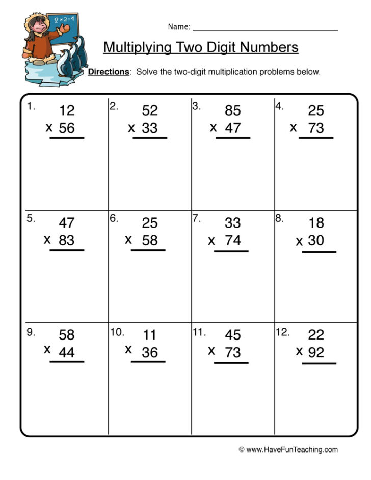 Two Digit Multiplication Problems Worksheet