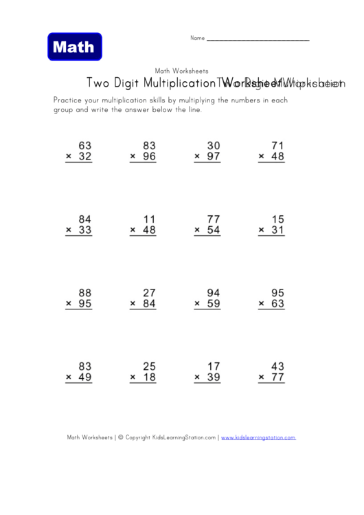 Multiplication By 2 Digits Worksheets