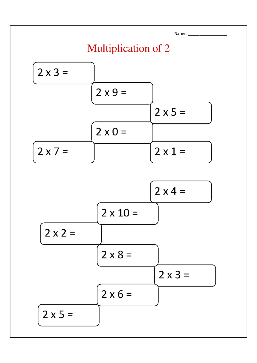 Two Times Table Worksheets To Print Activity Shelter