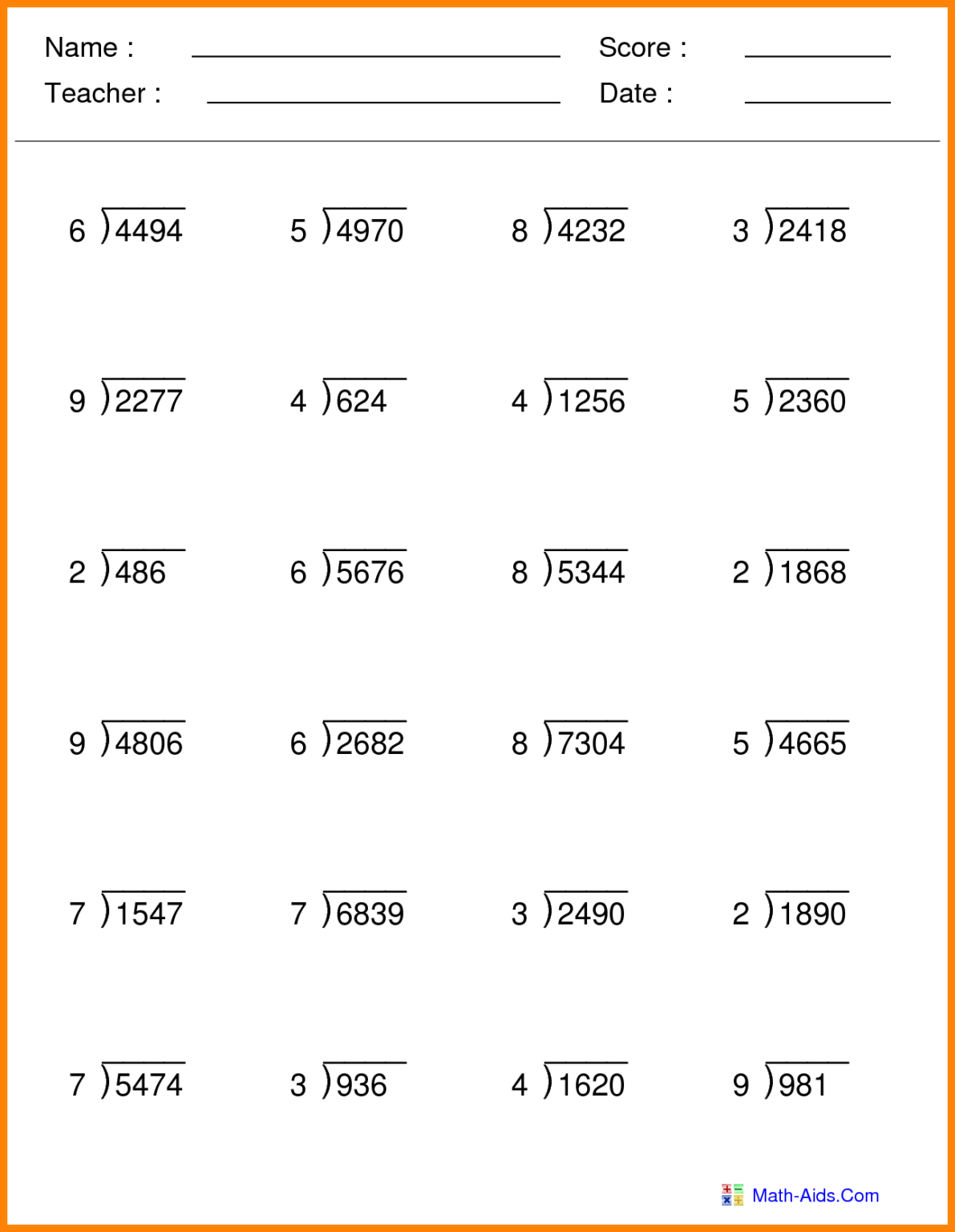 Multiplication And Division Worksheet Grade 5 | Multiplication Worksheets