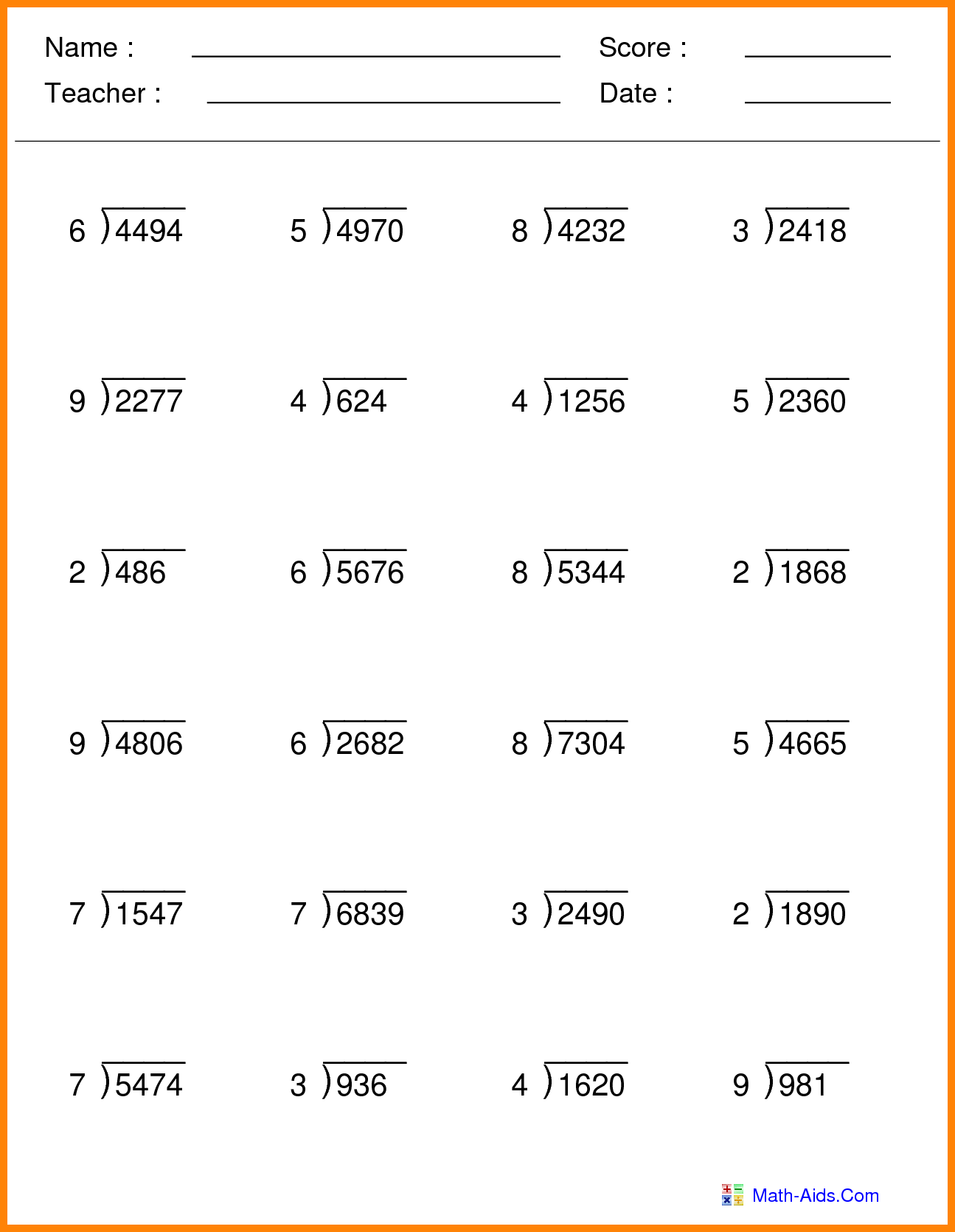 Useful Math Worksheets For Grade 5 Multiplication And Division In 7 